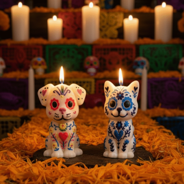 PERROY GATO CALAVERA Vela Mascotas Calaveras